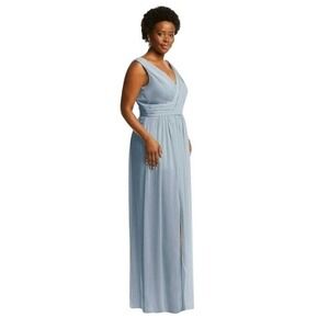 NEW Dessy Collection Lux Drapped Chiffon V-Neck‎ Full-Length Dress in Mist, 8